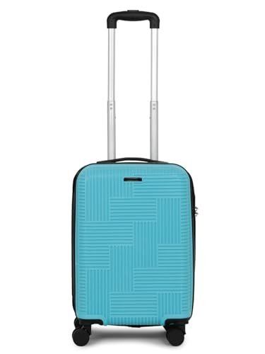 Teakwood Andaman Textured Zigzag Stripline Unisex Check-in Hardside Cabin Trolley Bag with Secure Number Lock System 360 Degree Rotating 8 Wheels (56 CM, Sky Blue)