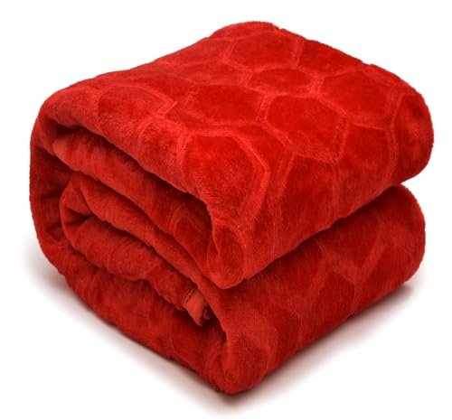 BENAVJI Mink Floral Embossed Super Soft AC Bed Velvet for Winter Blanket (Single, Orange)