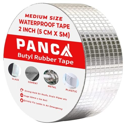PANCA Leakage Repair Waterproof Tape | Aluminium Foil Butyl Rubber Adhesive | Ideal for Pipe, Roof, and Surface Crack Sealing (2 Inch Medium), Silver
