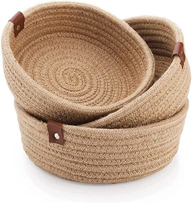 TAMAK EXPORTS Jute Jute Storage Basket Storage Basket(Pack of 3)