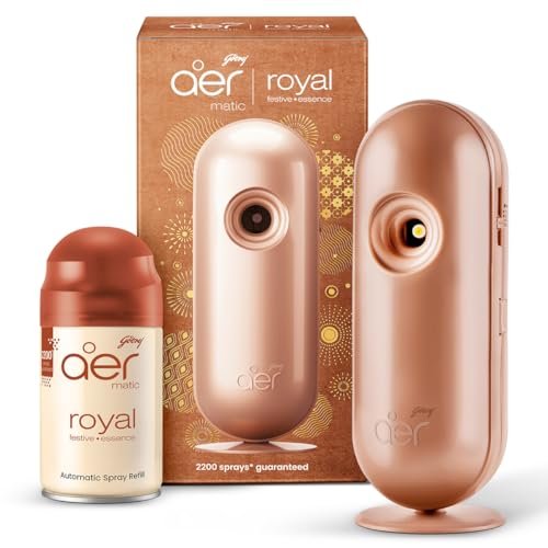 Godrej aer Matic Kit (Machine + 1 Refill) – Automatic Room Fresheners with Flexi Control Spray | Royal Festive Essence | 2200 Sprays Guaranteed | Lasts up to 60 days (210ml)