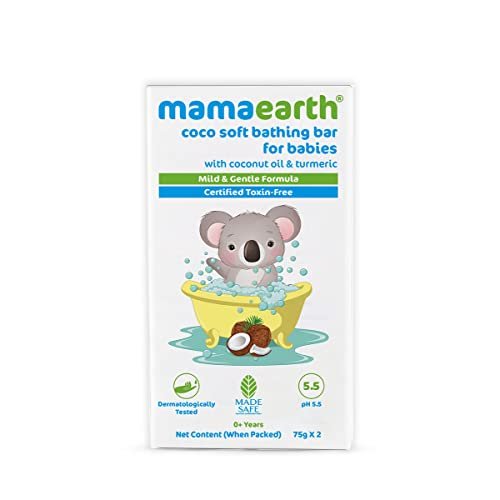 Mamaearth Coco Soft Bathing Bar for Babies, pH 5.5, with Coconut Oil & Turmeric – Pack of 2 * 75g