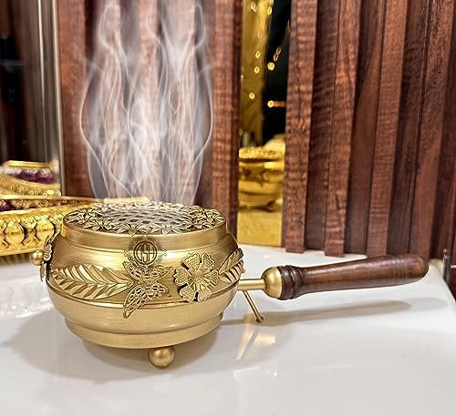 DSH Home Purifying Hand-Loban Incense Burner, Loban Burner with Handle, Dhoop Dhuni Burner Sambrani Dhoop, Resin & Home Office Temple Prayer Butler (LBN-07)