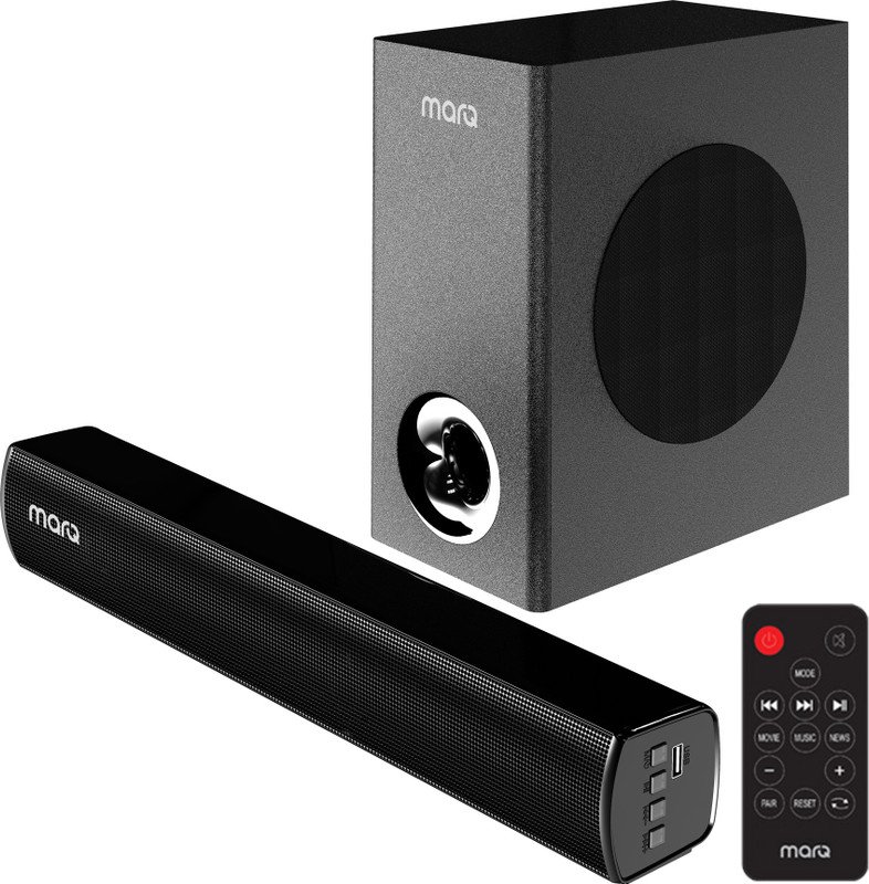 MarQ by Flipkart Thunder 60, 60 Watts, 2.1 Channel, Immersive cinematic experience, EQ Modes 60 W Bluetooth Home Audio Speaker(Black, 2.1 Channel)
