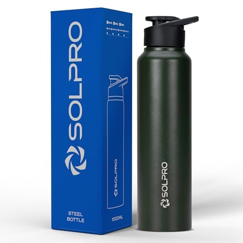 Solpro Alpha 1000mL Stainless Steel Bottle for Office,School,College,Travel,Gym,Yoga,Camping,Sports & Outdoor for Men,Women,Athletes,Kids,Children,Student, & Youth; Odor,Leak & BPA Free(Forest Green)