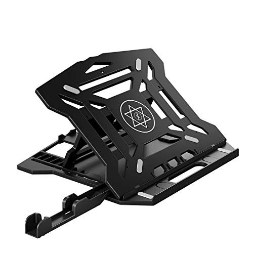 pTron Xmate Adjustable Laptop Tabletop Stand, Air Ventilated, 360° Rotating Base, Portable & Foldable, Integrated Mobile Phone Holder, Compatible w/ 11-15 Inch Laptops/MacBook/Notebook/Tablet (Black)