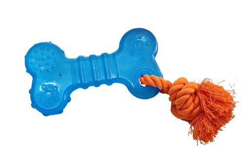 The Pets Company TPR Interactive Dog Bone Toy with Rope Knots | Dog Chew Toy for Small Dogs & Puppies