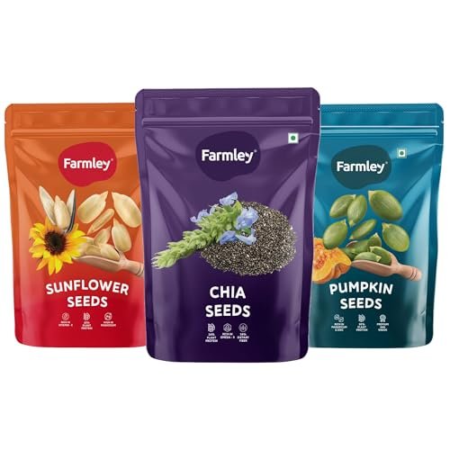 Farmley Edible Seeds Combo 600 g | Chia Seed + Sunflower Seed + Pumpkin Seed I Superfood Mix for Healthy Eating | Rich in Protein & Fiber (200g, each)