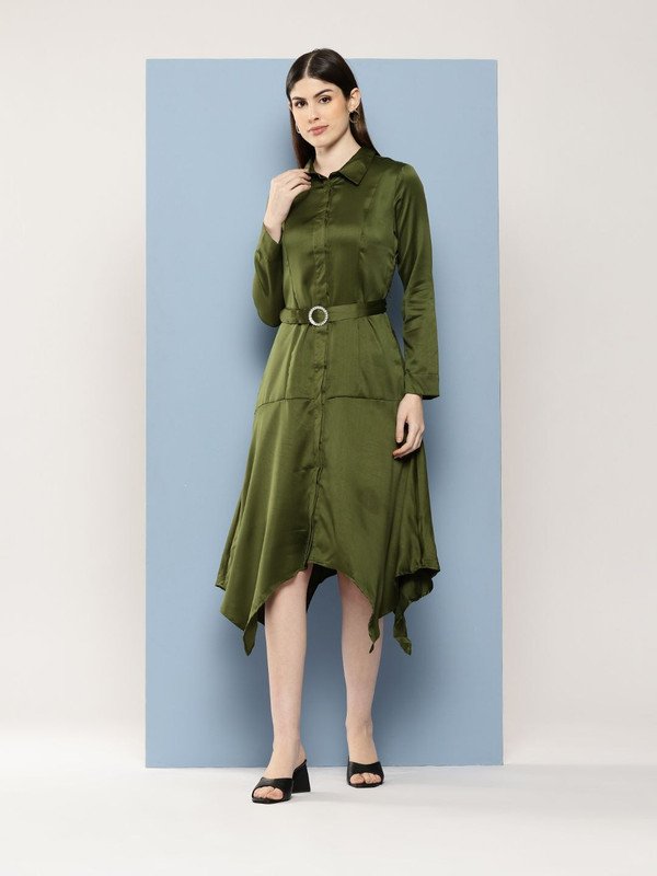 CHEMISTRY Women Shirt Green Midi/Calf Length Dress