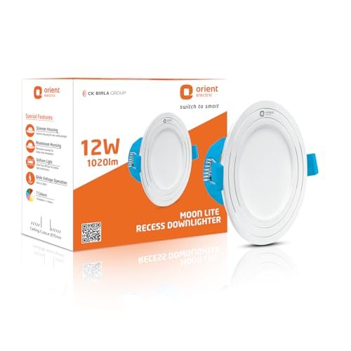 Orient Electric Moonlite 12W LED Down Light | 3000K, Warm White | Round Recessed Ceiling LED Light | Suited for 3 inch Junction Box | Pack of 2