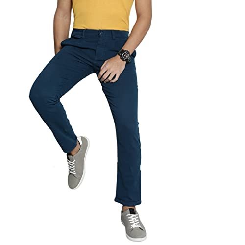 The Indian Garage Co Men Slim Fit Solid Mid-Rise Stretchable Pleated Chinos Dark Denim