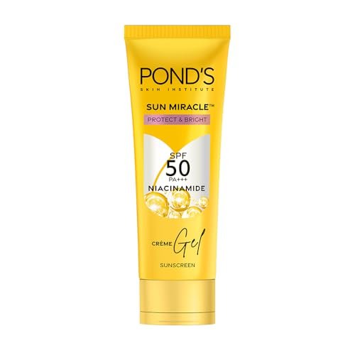 POND’S Sun Miracle SPF 50 PA+++ Crème Gel Sunscreen-Protect & Bright, With 3% Niacinamide, Fade Dark Spots in 4 Weeks, Lightweight, No White Cast 100g