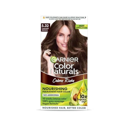 Garnier, Hair Colouring Creme, Long-lasting Colour, Smoothness & Shine, Color Naturals, Shade: 5.32 Caramel Brown, 70ml + 60g
