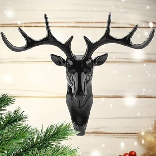 HomeAra 1 PCS Exquisitely Crafted Deer Head Hanging Hook Self Adhesive Wall Door Hook Hanger for Bags, Keys, and More Rustic Wildlife-Inspired Decorative Holder with Easy Stick-On Design (Black)