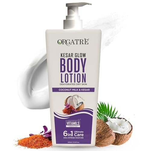 Orgatre Body Lotion with Honey, Almond, Kesar & Alovera | Deep Moisturizing for Dry Skin | For Men & Women | Soothes, Protects & Revitalizes | 24-Hour Intense Hydration – 400ml (Kesar)