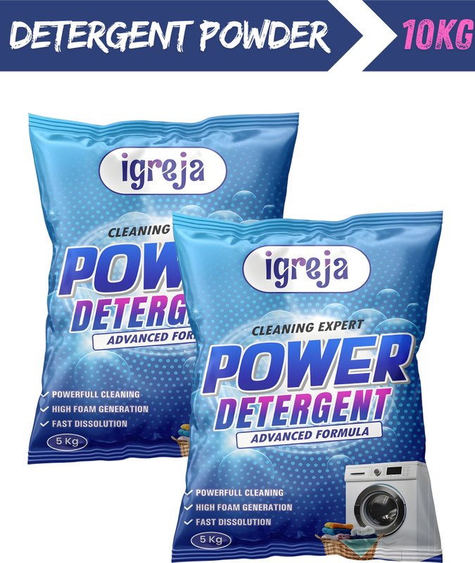 IGREJA Bright Like New Front/Top Load cleaning expert Blue Detergent Powder pouch 10kg Detergent Powder (Fresh)(10 kg)
