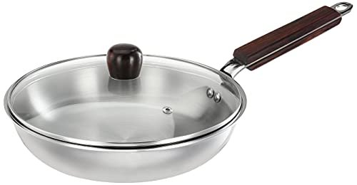 Amazon Brand – Solimo Tri-ply Frying Pan with Glass Lid and Wooden Handle, 24cm