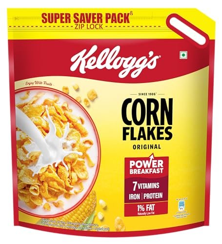 Kellogg’s Corn Flakes Original 1.2kg/1.15kg | Power of 5: Energy, Protein, Iron, IMMUNO NUTRIENTS, Vitamins B1, B2, B3 & C| Corn Flakes, Breakfast Cereal