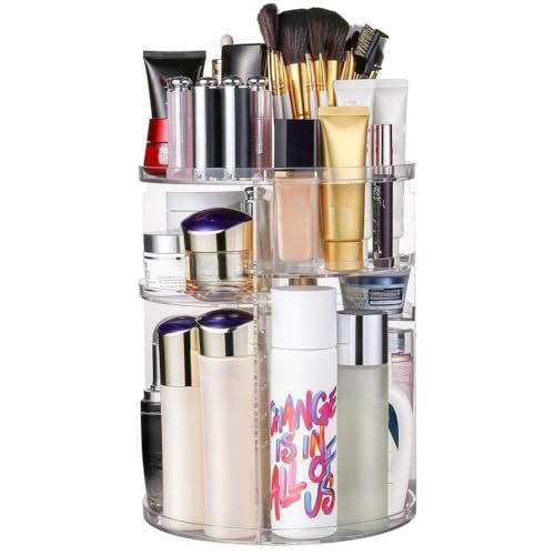 INOVERA (LABEL) Cosmetic Makeup Organizer for Women, Bride & Girls – 360 Rotating Storage Organiser Box – Dressing table Vanity Case Holder for Lipsticks, Skincare Kit & Brushes Set – Transparent