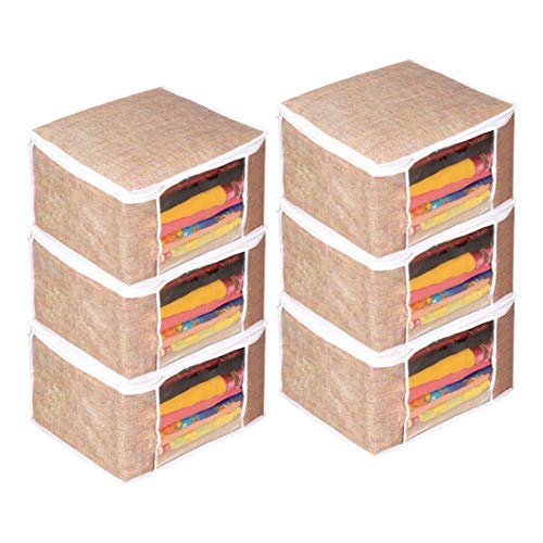 PrettyKrafts Saree Cover Set of 6 / Jute Finish/Wardrobe Organiser/Clothes Bag_Brown