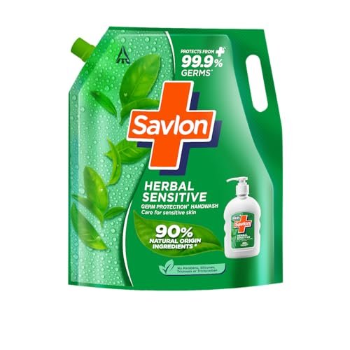 Savlon Herbal Sensitive Germ Protection Liquid Handwash Refill Pouch, 1.35L | pH Balanced Formula