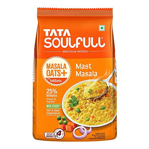 Tata Soulfull Masala Oats+, Mast Masala, 500g, 25% Millets, Real Veggies, Healthy Evening Snack, Non Sticky