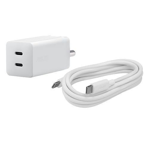 ASUS 65W USB-C GaN Charger, Universal Fast Charging, Dual USB Type-C Ports with 1.5m 100W USB C to C Cable, Easy to Carry, Compatible with MacBook,Laptops,Mobile & Other USB-C Supported Devices,White