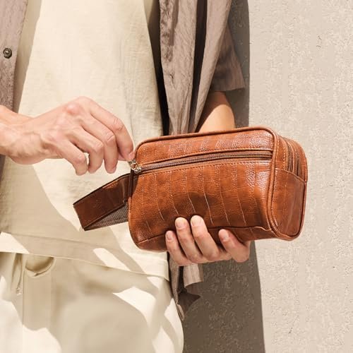 Lifelong Toiletry Bag for Men & Women | Vegan Leather Travel Pouch | Shaving Kit, Grooming & Makeup Organizer | Toiletry Bag for Travel, Gym, Daily Use, Cosmetics, Toiletries & Essentials (Tan)