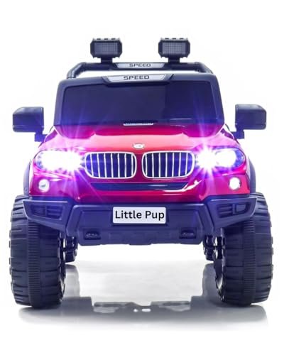 LITTLE PUP Kids Speed-888 Battery car for Kids | Battery Operated Jeep for 1 to 7 Year | Electric Ride on-Dual Control Mode, Swing Function, Led Lights, with Seat Belts | (Red)