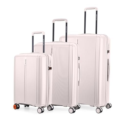 Nasher Miles The Line Hard-Sided Polypropylene Luggage Set of 3 | 55cm, 65cm & 75cm | 8 Wheels Small, Medium & Large Trolley Bag for Travel | Suitcase (White)