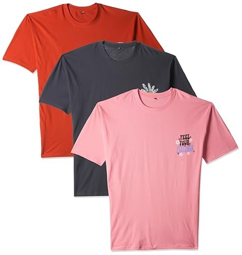 T2F Women’s Cotton Solid Oversized Fit Dropshoulder T-Shirt (DRP3P01_Orange+Grey+Pink