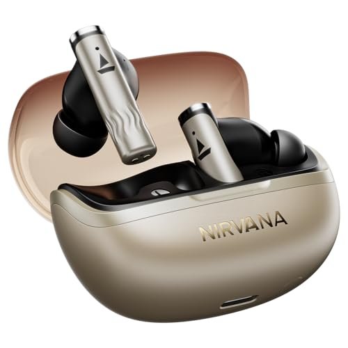 boAt Nirvana Zenith Pro (2025), 50dB Hybrid Adaptive ANC, Spatial Audio, Hi-Res Audio LDAC, 6Mics AI-ENx, 80 Hrs Battery, Bluetooth Earbuds, TWS Ear Buds Wireless Earphones with mic (Platinum Gold)