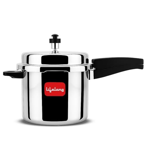 Lifelong Stainless Steel Pressure Cooker 5Liters | Induction & Gas Stove Compatible with Outer Lid, ISI Certified & Lock System |Safe & Durable Kitchen Essential with 5 Years Warranty (Silver)
