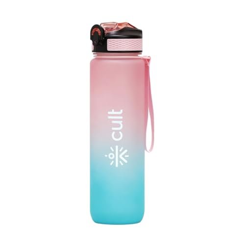 Cult Motivational Water Bottle 1 Litre with Straw & Time Marker – BPA-Free, Leakproof, Portable Sipper with Locking Lid & Carry Strap – Ideal for Gym, Office, Travel & Daily Hydration – Blue Pink