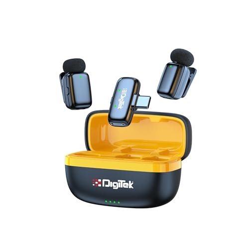 Digitek DWM 103 Mini 2-in-1 Wireless Microphone, 6Hr Battery, Noise Reduction, for iOS & Android Smartphone, Ideal for Live Interviews Meetings, Vlogging Live, Streaming