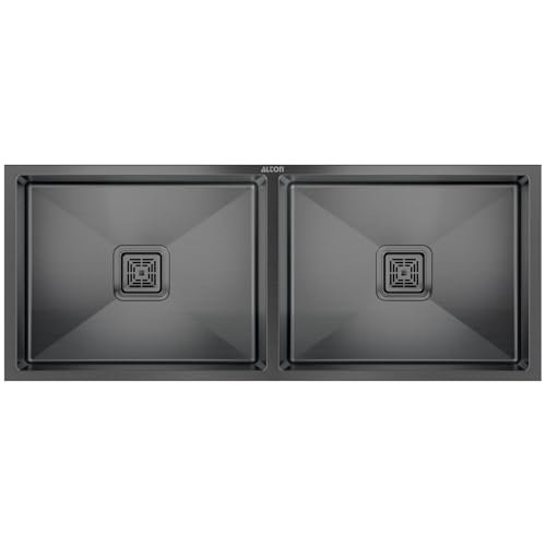 ALTON Stainless Steel Handmade Double Bowl Kitchen Sink (Black, 45x20x9 INCH)