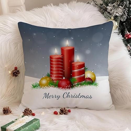 STITCHNEST Merry Christmas Printed Poly Cotton Cushion Cover Pack of 1 (12×12 Inches)
