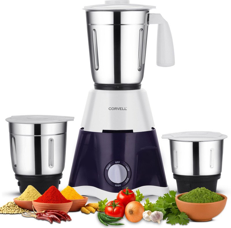 Corvell NUTRIX 750 W Mixer Grinder(with Heavy Duty Powerful Motor | 3 Jars | Multicolor)