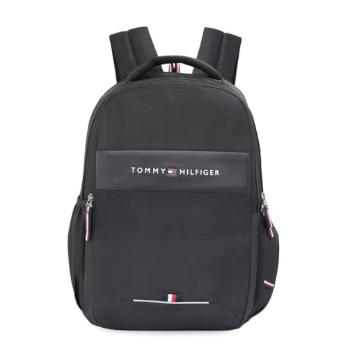 Tommy Hilfiger Joshua Polyester Unisex 15 Inch Laptop Backpack – Black | 21 Ltr Capacity| Padded & Adjustable Strap | Water Resistant | 3 Compartment | Water Bottle Holder | USB Cable holder Pocket