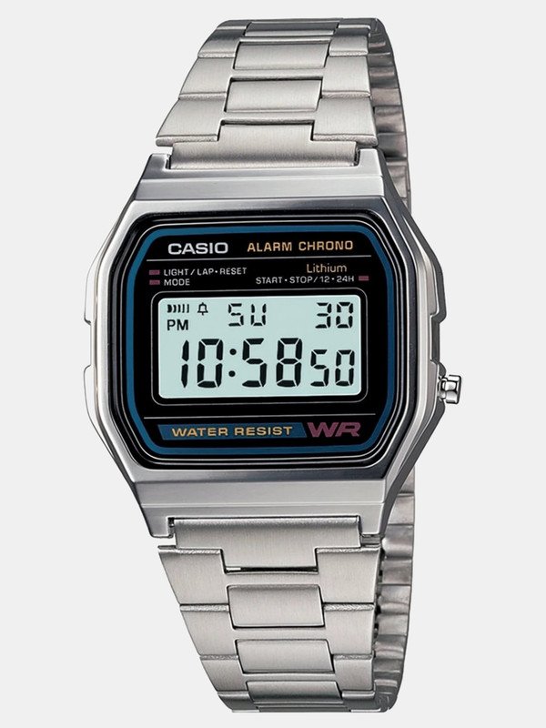 CASIO A-158WA-1DF Vintage A158WA-1DF Black Dial Silver Stainless Steel Band Digital Watch  – For Men & Women