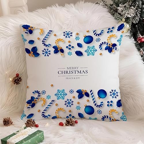 STITCHNEST Merry Christmas Printed Poly Cotton Cushion Cover Pack of 1 (16×16 Inches)