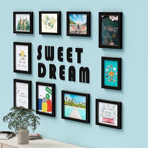amazon basics Synthetic Rectangle/Square Photo Frames | Quotes Wall Hanging Frames for Bedroom, Home, Office | Sweet Dream, Black,18.2×23.2×1.3 Cm