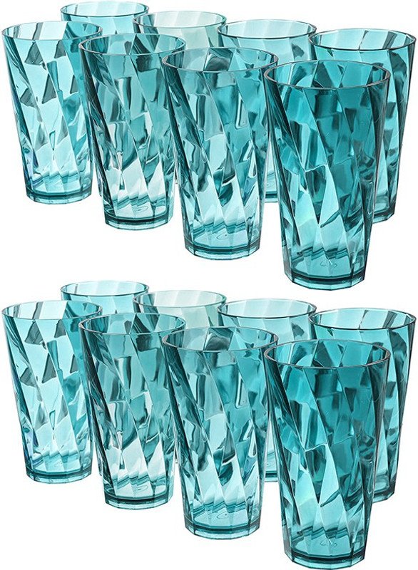 Sedulous (Pack of 16) TWISTER Pattern Water Juice Plastic Glasses Sky Blue Set Of 16 Glass Set Water/Juice Glass(300 ml, Plastic, Blue)