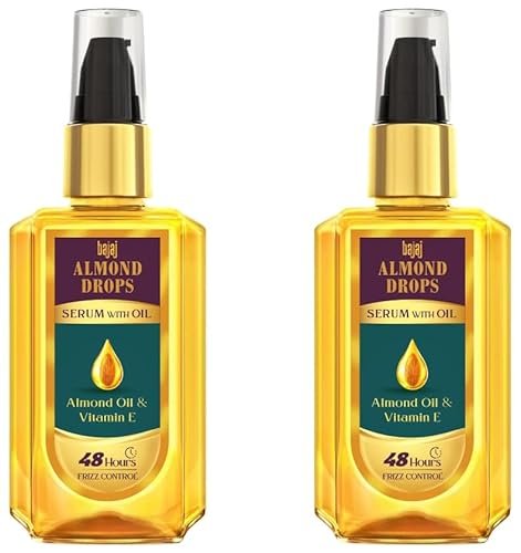 Bajaj Almond Drops Hair Serum for Women & Men with Almond Oil & Vitamin E | Provides Long lasting Frizz Control | For 3X Softer Hair | 50ml (Pack of 2)