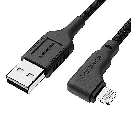 Ambrane Lightning Cable, 12W Fast Charging, L Shape for Easy Holding, Fishnet Nylon Braided, 480 Mbps Data Sync Cable for iPhone, iPad, Macbook, iMac, AirPods, 1m (ABLLS-10, Black)