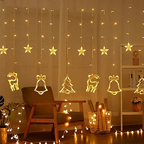 The Purple Tree Plastic Christmas Reindeer LED Curtain Lights -2.5 M (Pack of 1) Warm White, Lights for Christmas, Christmas Lights, Led Curtain Light, Festive Light,