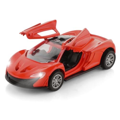 ADITI TOYS Premium Metal Die-Cast Sports Racer Car, with Realistic Engine Sound, LED Lights, Open & Close Doors, Pull Back Car Zinc Alloy for Kids Above 3 Years, BIS Approved (Red)