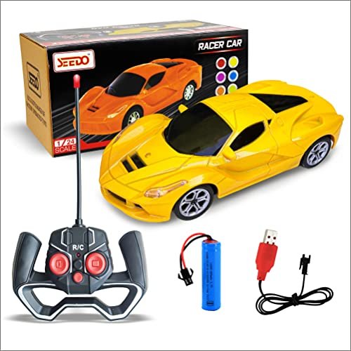 SEEDO Rechargeable Metallic Remote Control Racer Car High Speed Racing Sports Car with LED Headlights, 1: 24 Scale Fast RC Vehicle Toy for Kids 8+ Years (Pack of 1, Yellow)