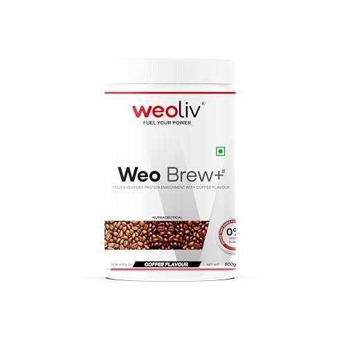 Weoliv Whey Protein Coffee, 15.8g Protein – Isolate & Concentrate with Digestive Enzymes, Low Calorie Instant Drink – 500g Coffee Protein Powder
