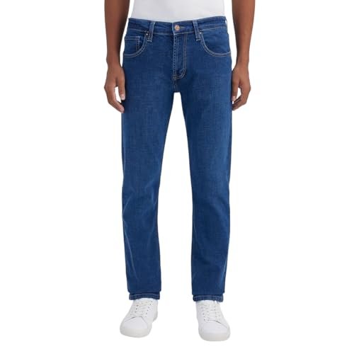 Men Blue Straight Fit Jeans with Stretch Cotton Comfort